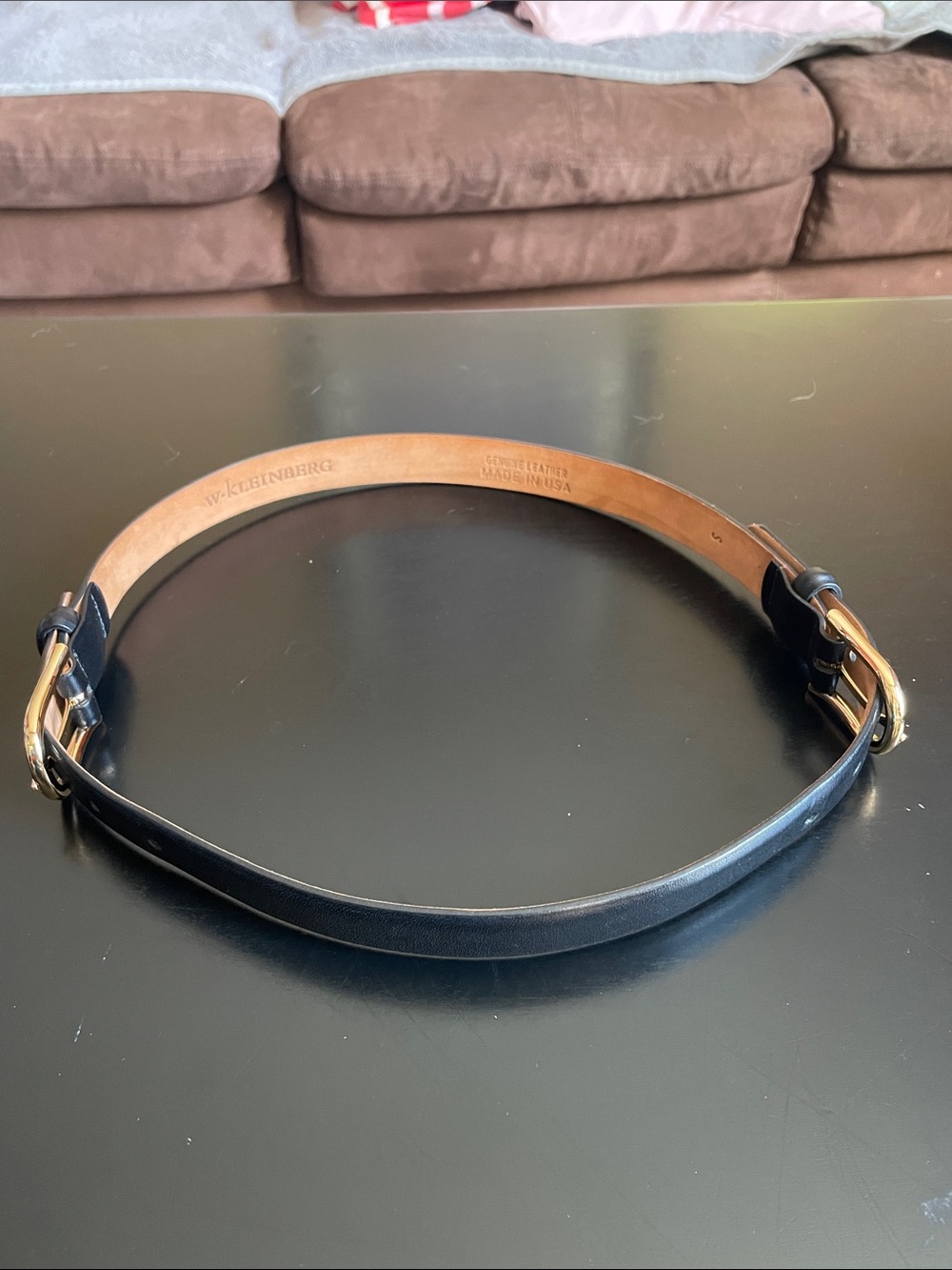 W. Kleinberg Black Leather Belt with Gold Buckles